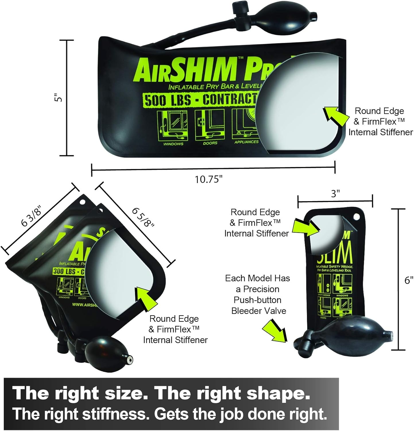 image:imageCalculated Industries 1132 AirShim Inflatable Pry Bars and Leveling Tools 4pc Value Pack 2 Original AirShims 1 AirShim Pro XL and 1 AirShim Slim ContractorGrade Pump Wedges Set of 4