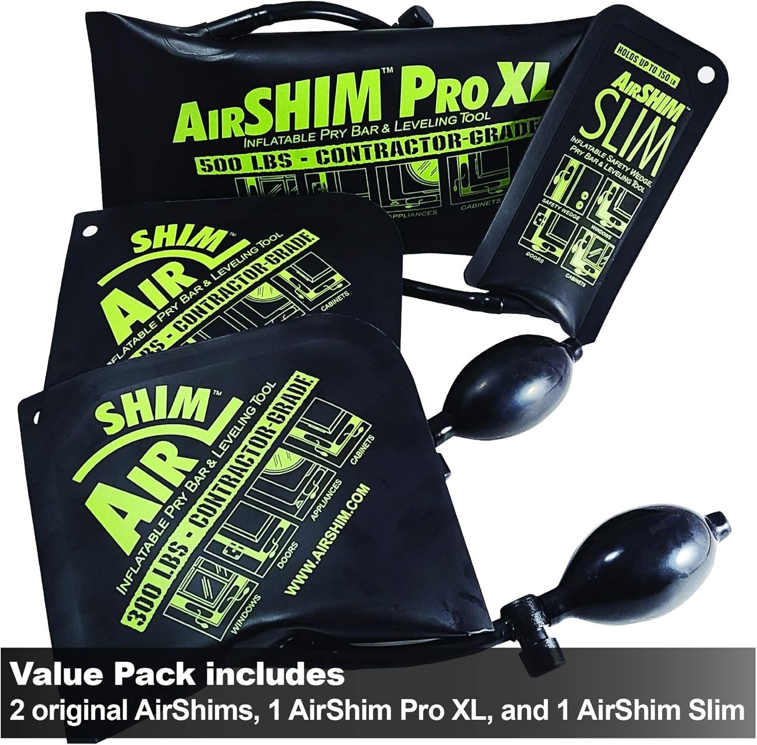 image:imageCalculated Industries 1132 AirShim Inflatable Pry Bars and Leveling Tools 4pc Value Pack 2 Original AirShims 1 AirShim Pro XL and 1 AirShim Slim ContractorGrade Pump Wedges Set of 4