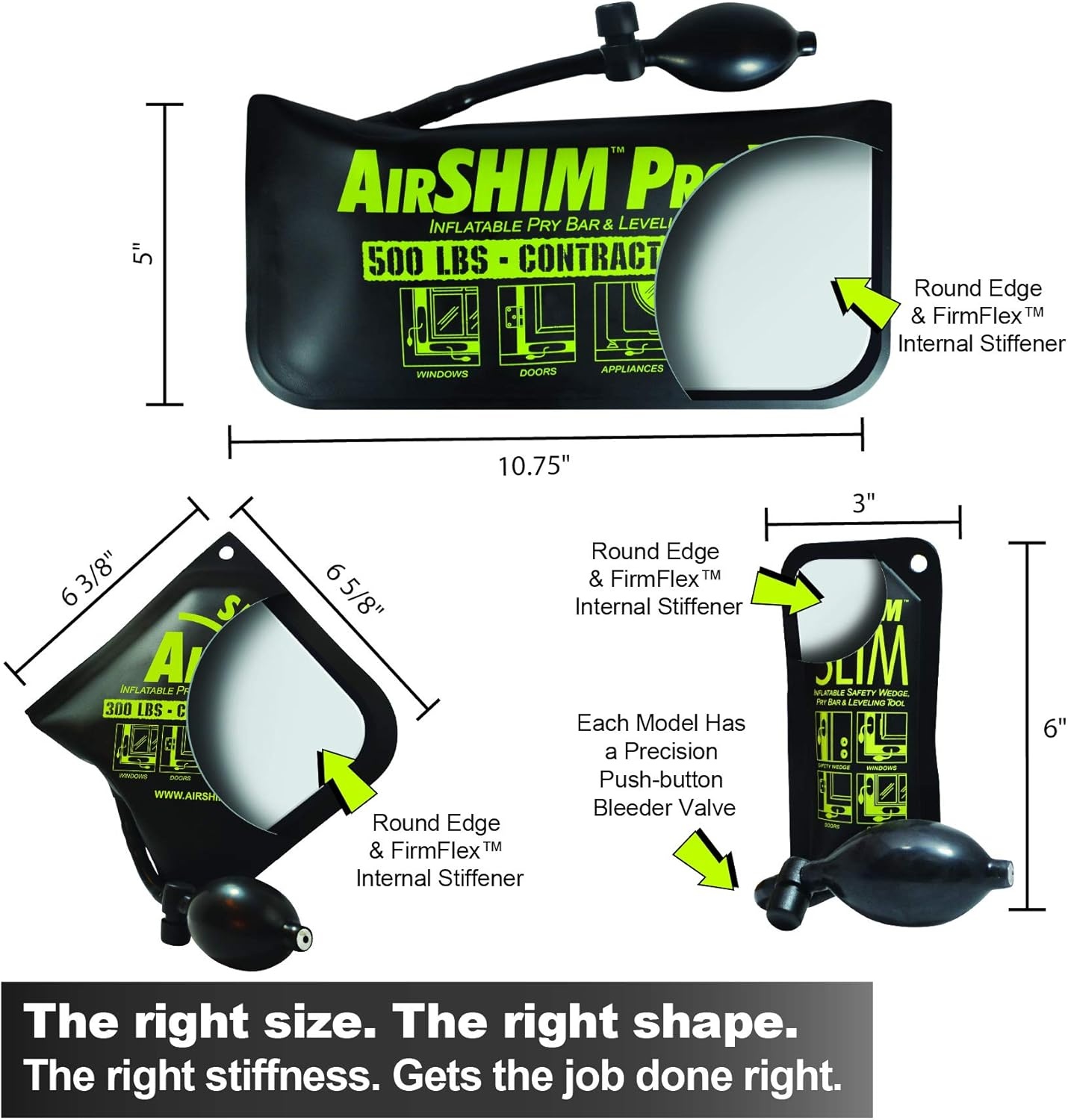 image:imageCalculated Industries 1134 AirShim Inflatable Pry Bars and Leveling Tools 3pc Value Pack Original AirShim AirShim Pro XL and AirShim Slim ContractorGrade Alignment Pump Wedges Set of 3