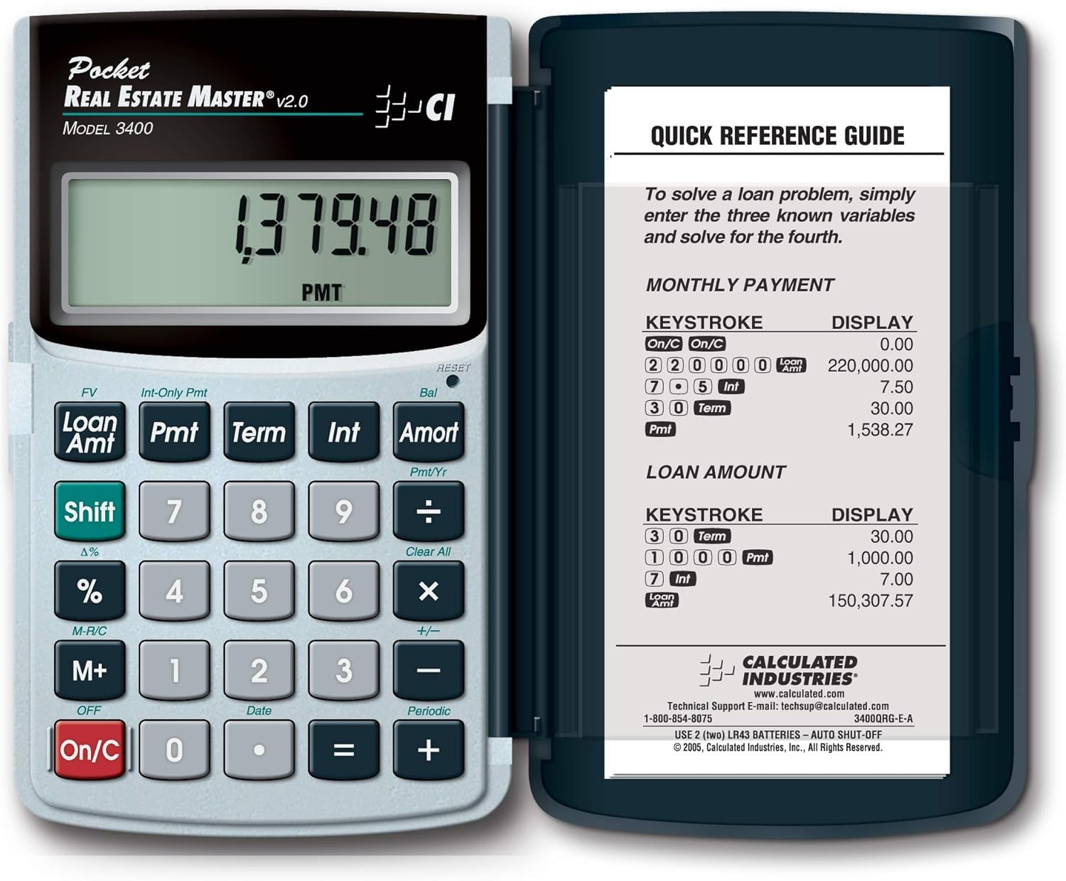 image:imageCalculated Industries 3400 Pocket Real Estate Master Financial Calculator Pocket mortgage calc solves payments loan amount interest term amortization remaining balance future value amp date math