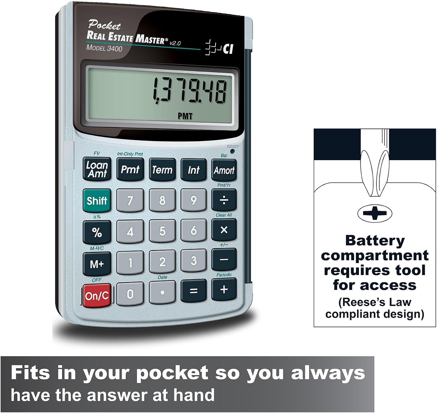 image:imageCalculated Industries 3400 Pocket Real Estate Master Financial Calculator Pocket mortgage calc solves payments loan amount interest term amortization remaining balance future value amp date math