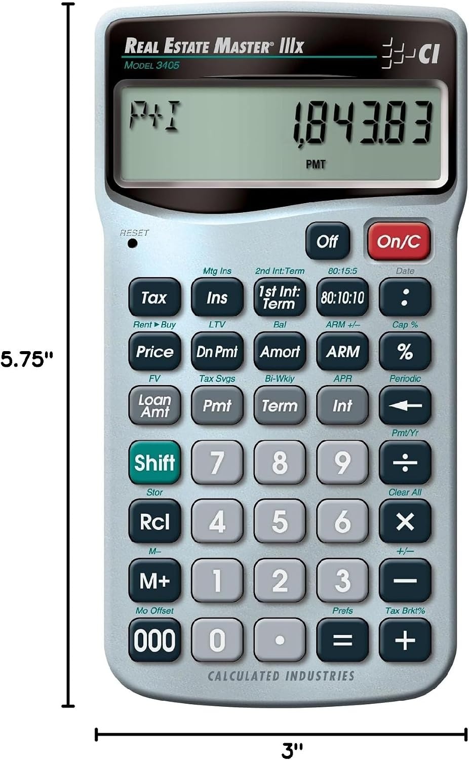 image:imageCalculated Industries 3405 Real Estate Master IIIx Residential Real Estate Finance Calculator ClearlyLabeled Function Keys Simplest Operation Solves Payments Amortizations ARMs Combos More Residential RE Finance Clearly Labeled Function Keys Simplest Operation Solves Payments Amortizations ARMs amp Combos
