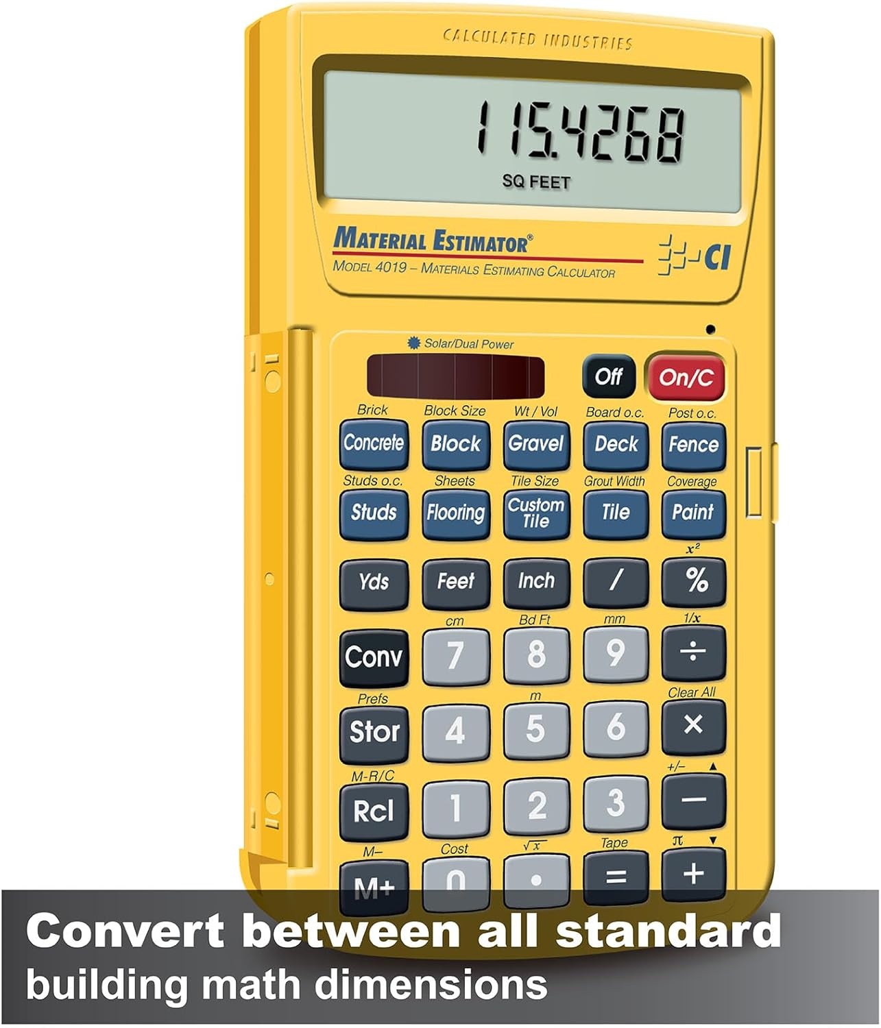 image:imageCalculated Industries 4019 Material Estimator Calculator Finds Project Building Material Costs for DIYs Contractors Tradesmen Handymen and Construction Estimating ProfessionalsYellow Building Materials Quantities and Costs for DIYs Contractors Tradesmen Handymen and Construction Estimating Professionals