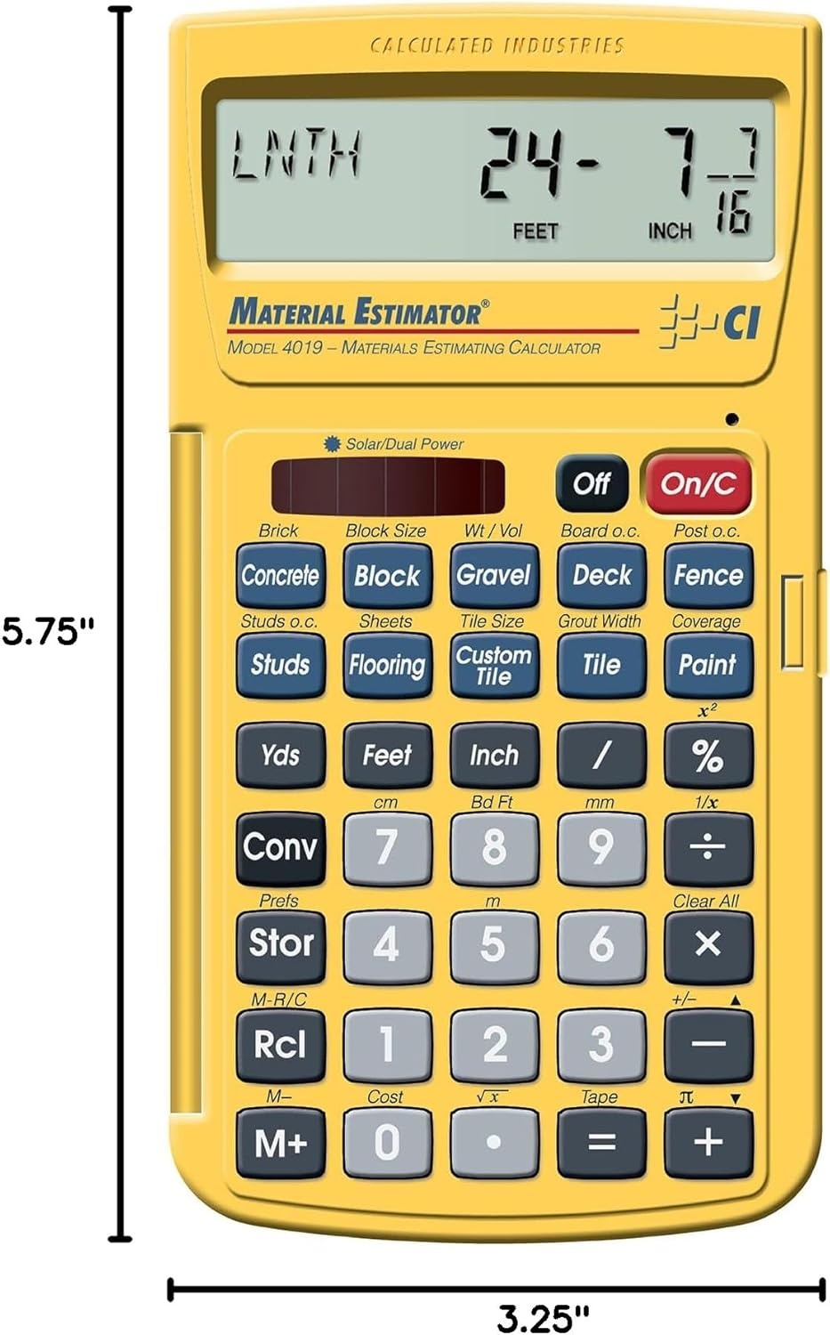 image:imageCalculated Industries 4019 Material Estimator Calculator Finds Project Building Material Costs for DIYs Contractors Tradesmen Handymen and Construction Estimating ProfessionalsYellow Building Materials Quantities and Costs for DIYs Contractors Tradesmen Handymen and Construction Estimating Professionals