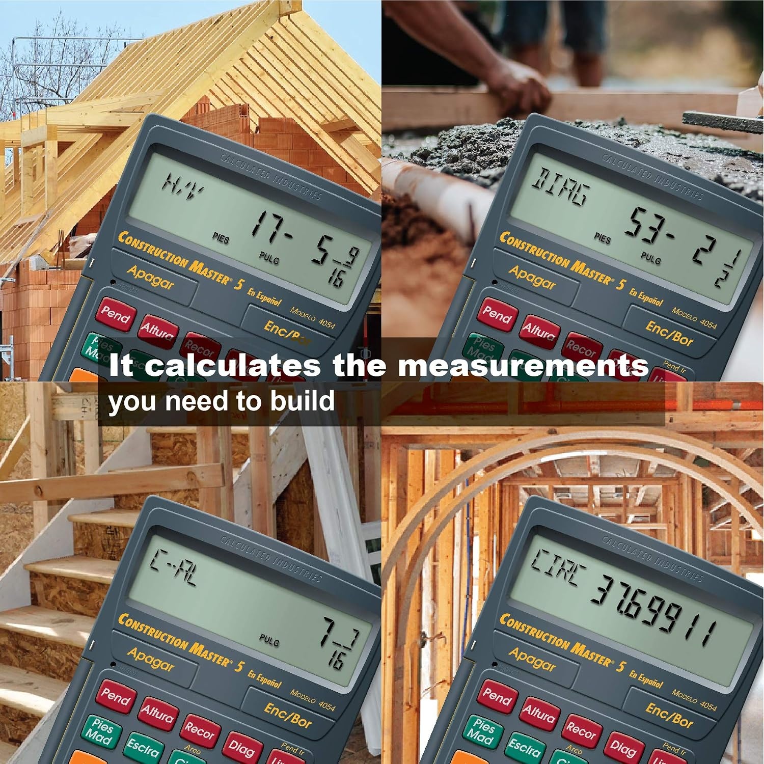 image:imageCalculated Industries 4065 Construction Master Pro Advanced Construction Math FeetinchFraction Calculator for Contractors Estimators Builders Framers Remodelers Renovators and Carpenters Advanced Construction Math FeetInchFractions For Contractors Estimators BuildersCM5 en Espanol