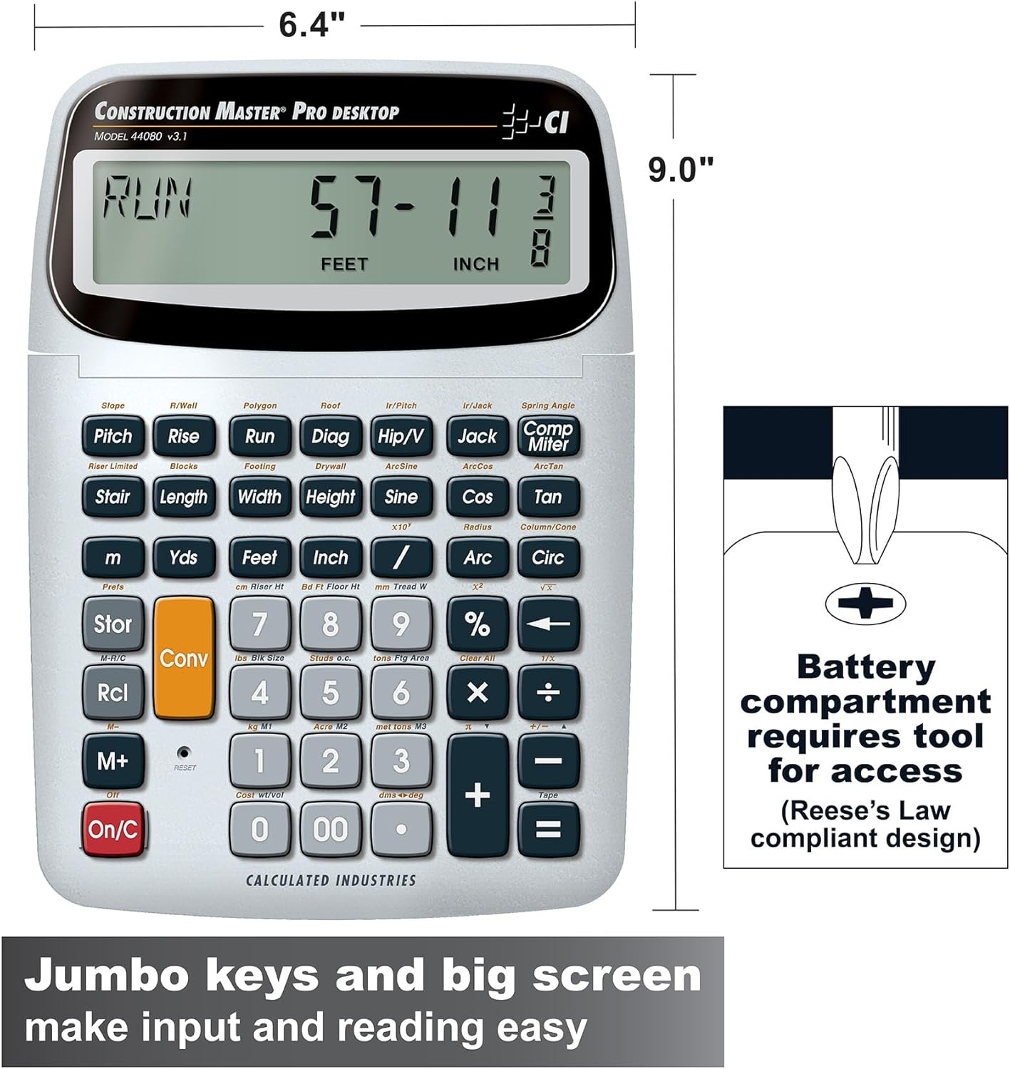 image:imageCalculated Industries 4065 Construction Master Pro Advanced Construction Math FeetinchFraction Calculator for Contractors Estimators Builders Framers Remodelers Renovators and Carpenters Advanced Construction Math FeetInchFractions For Contractors Estimators BuildersDesktop