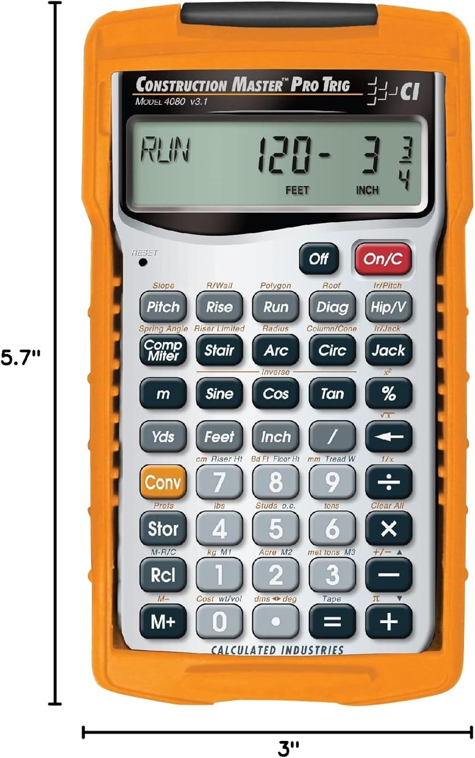 image:imageCalculated Industries 4080 Construction Master Pro Trig Calculator Advanced Construction Math FeetInchFraction Full Trig FunctionCalculator