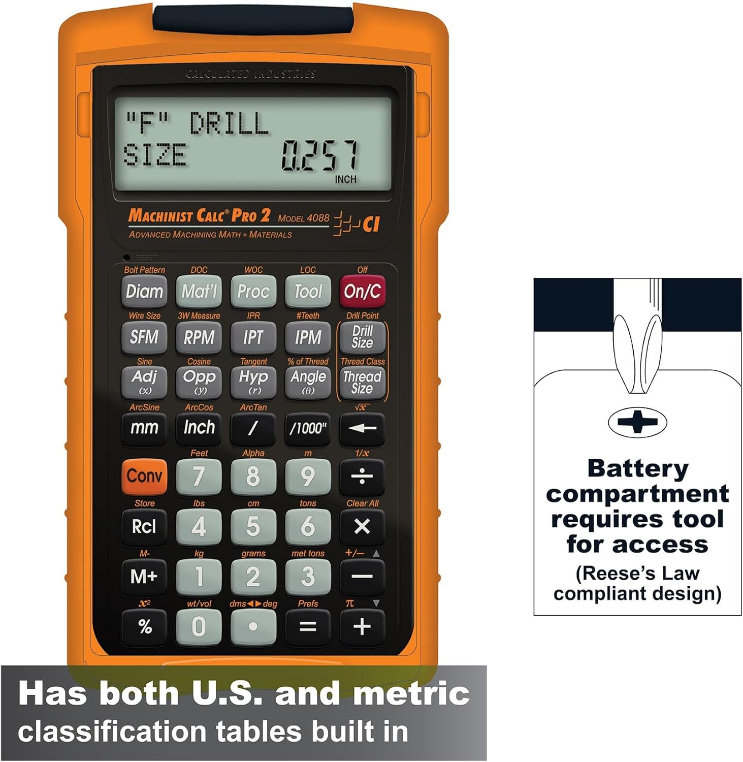 image:imageCalculated Industries 4088 Machinist Calc Pro 2 Advanced Machining Calculator Speeds and Feeds DOC LOC and WOC for Materials and Tool settings Machinists Setters Tool amp Die Makers Shop Owners EngineeringScientific Speeds amp Feeds DOC LOC amp WOC Materials and Tool SettingsCalculator