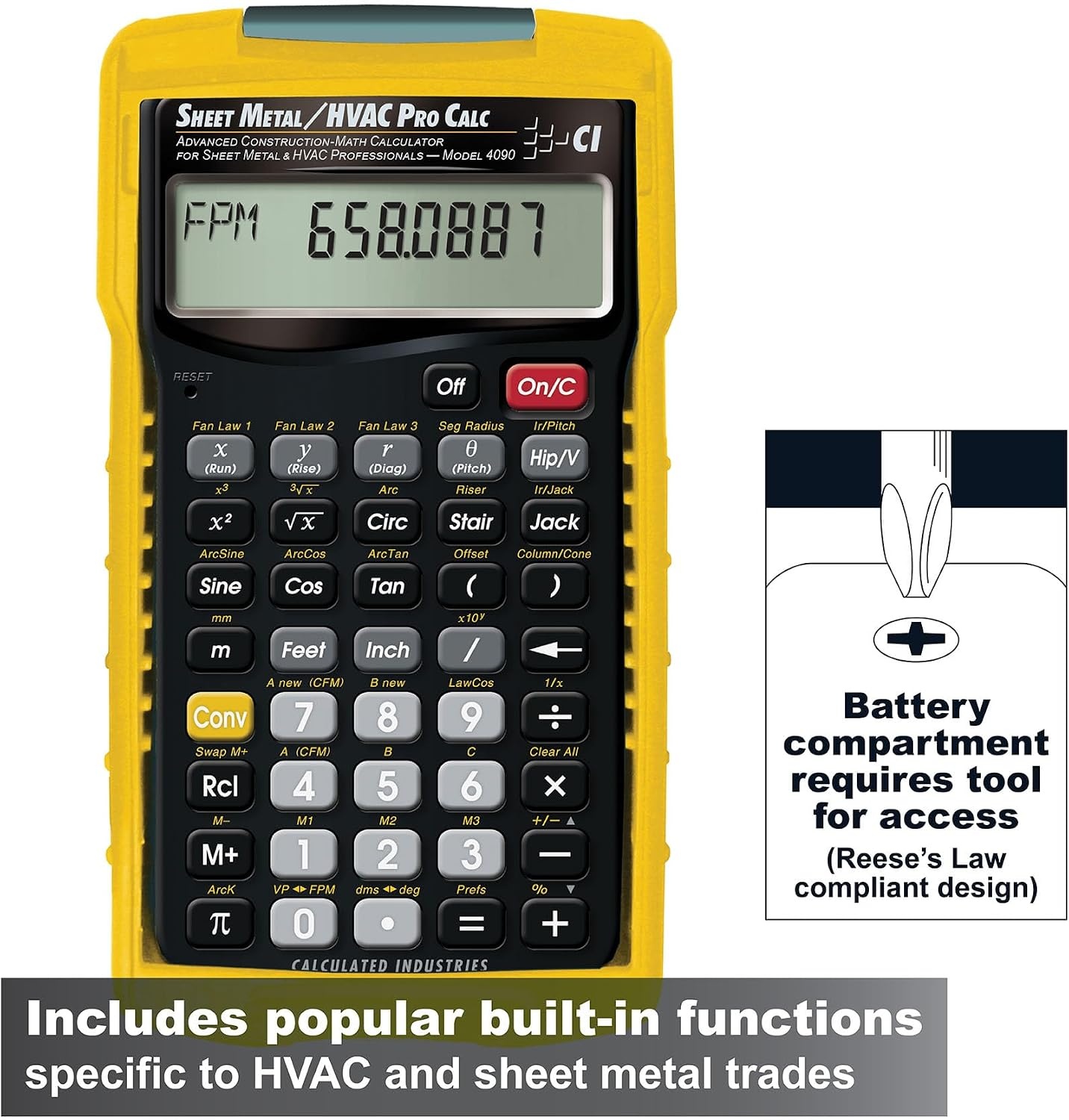 image:imageCalculated Industries 4090 Sheet MetalHVAC Pro Calc Calculator Advanced ConstructionMath for Sheet Metal amp HVAC Pros Fan Law Functions ArcK Builtin Constant Laws of Cosines