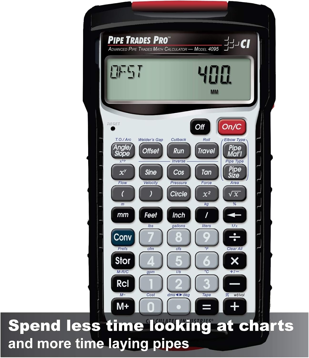 image:imageCalculated Industries 4095 Pipe Trades Pro Advanced Pipe Layout and Design Math Calculator Tool for Pipefitters Steamfitters Sprinklerfitters and Welders Builtin Pipe Data for 7 Materials White Advanced Pipe Layout and Design Math For Pipefitters Steamfitters Sprinklerfitters and WeldersSilver