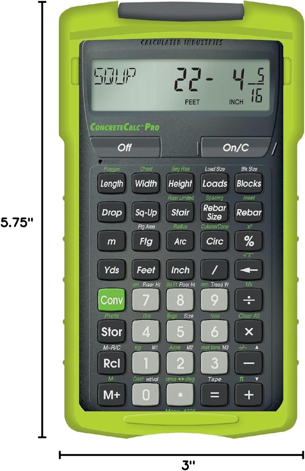 image:imageCalculated Industries 4225 ConcreteCalc Pro Advanced FeetInchFraction Metric ConstructionMath Calculator Tool for Concrete Masonry Paving Contractors and Estimators Advanced FeetInchFraction Metric For Concrete Masonry Paving Contractors and Estimators