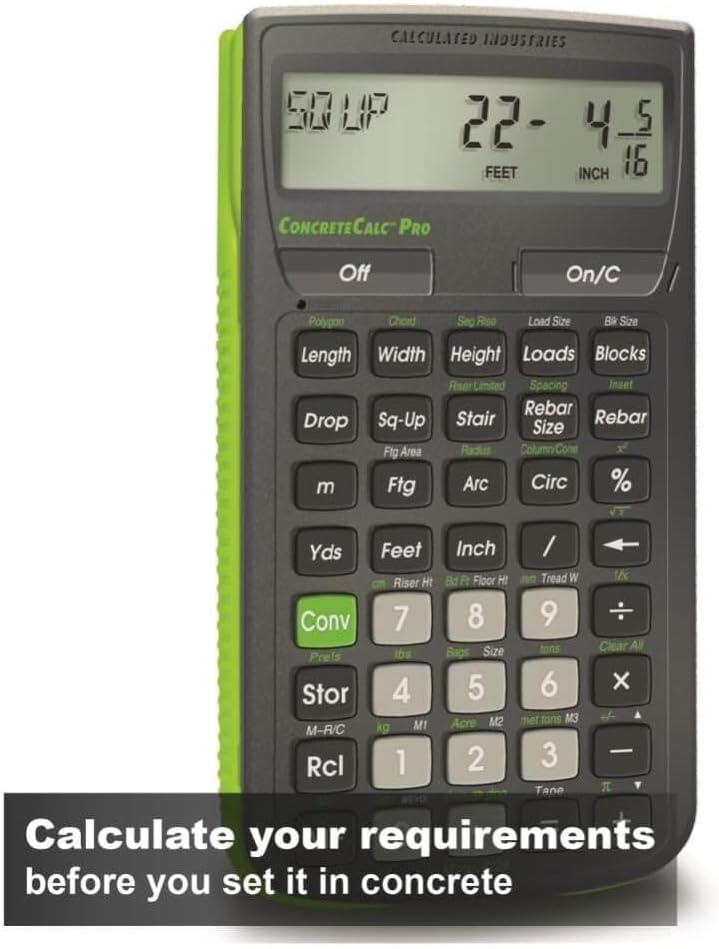 image:imageCalculated Industries 4225 ConcreteCalc Pro Advanced FeetInchFraction Metric ConstructionMath Calculator Tool for Concrete Masonry Paving Contractors and Estimators Advanced FeetInchFraction Metric For Concrete Masonry Paving Contractors and Estimators