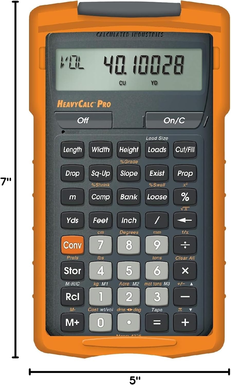 image:imageCalculated Industries 4325 HeavyCalc Pro Construction Math Calculator FeetInch Tenths Yards and Metric For Engineers Estimators Excavators Highway Contractors Heavy Equipment Operators
