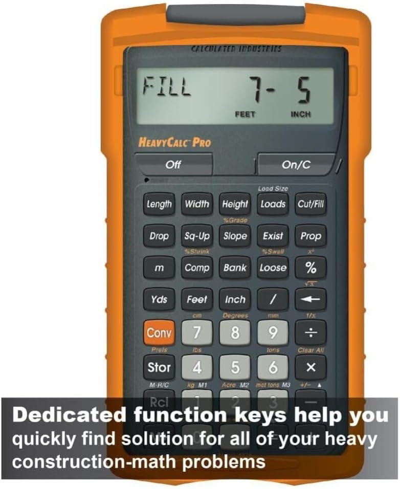 image:imageCalculated Industries 4325 HeavyCalc Pro Construction Math Calculator FeetInch Tenths Yards and Metric For Engineers Estimators Excavators Highway Contractors Heavy Equipment Operators