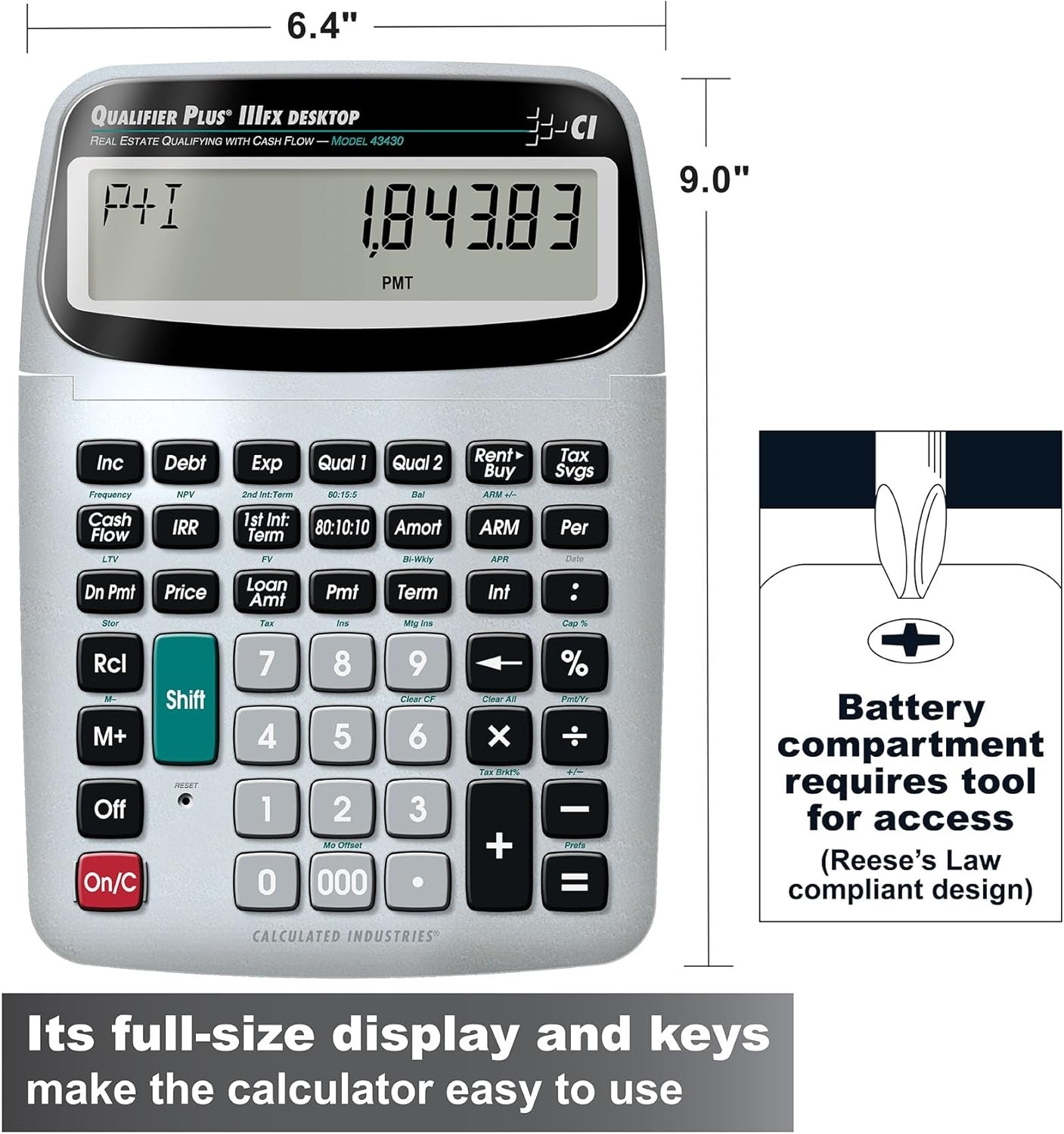 image:imageCalculated Industries 43430 Qualifier Plus IIIfx Desktop PRO Calculator Real Estate Mortgage Finance ClearlyLabeled Keys Buyer PreQualifying Payments Amortizations ARMs Combos FHAVA