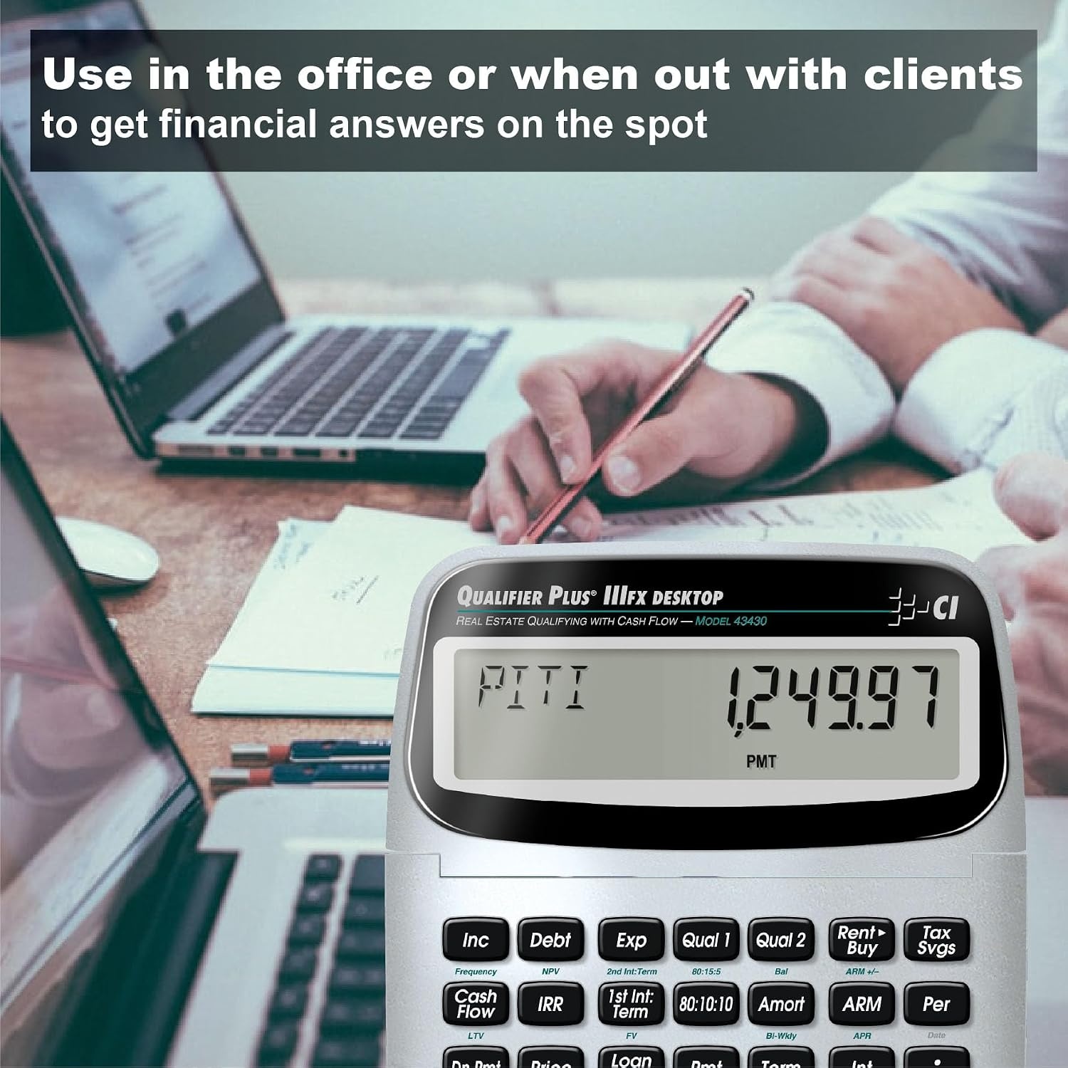 image:imageCalculated Industries 43430 Qualifier Plus IIIfx Desktop PRO Calculator Real Estate Mortgage Finance ClearlyLabeled Keys Buyer PreQualifying Payments Amortizations ARMs Combos FHAVA