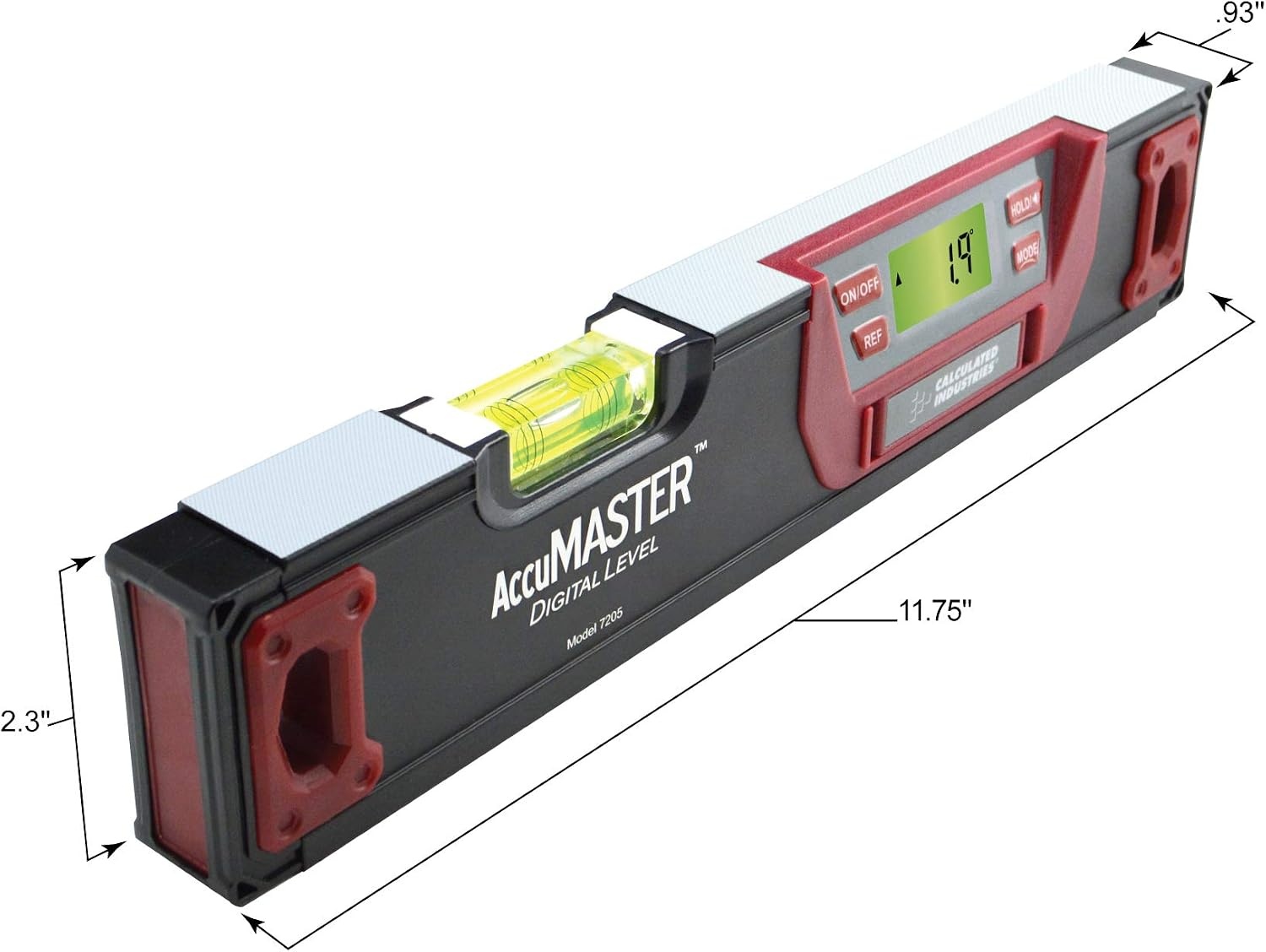 image:imageCalculated Industries 7205 AccuMASTER 10 Digital Level Precision Aluminum Frame Neodymium Magnets in Base Bright LCD Display amp Bubble Vial Measures Degree InFt