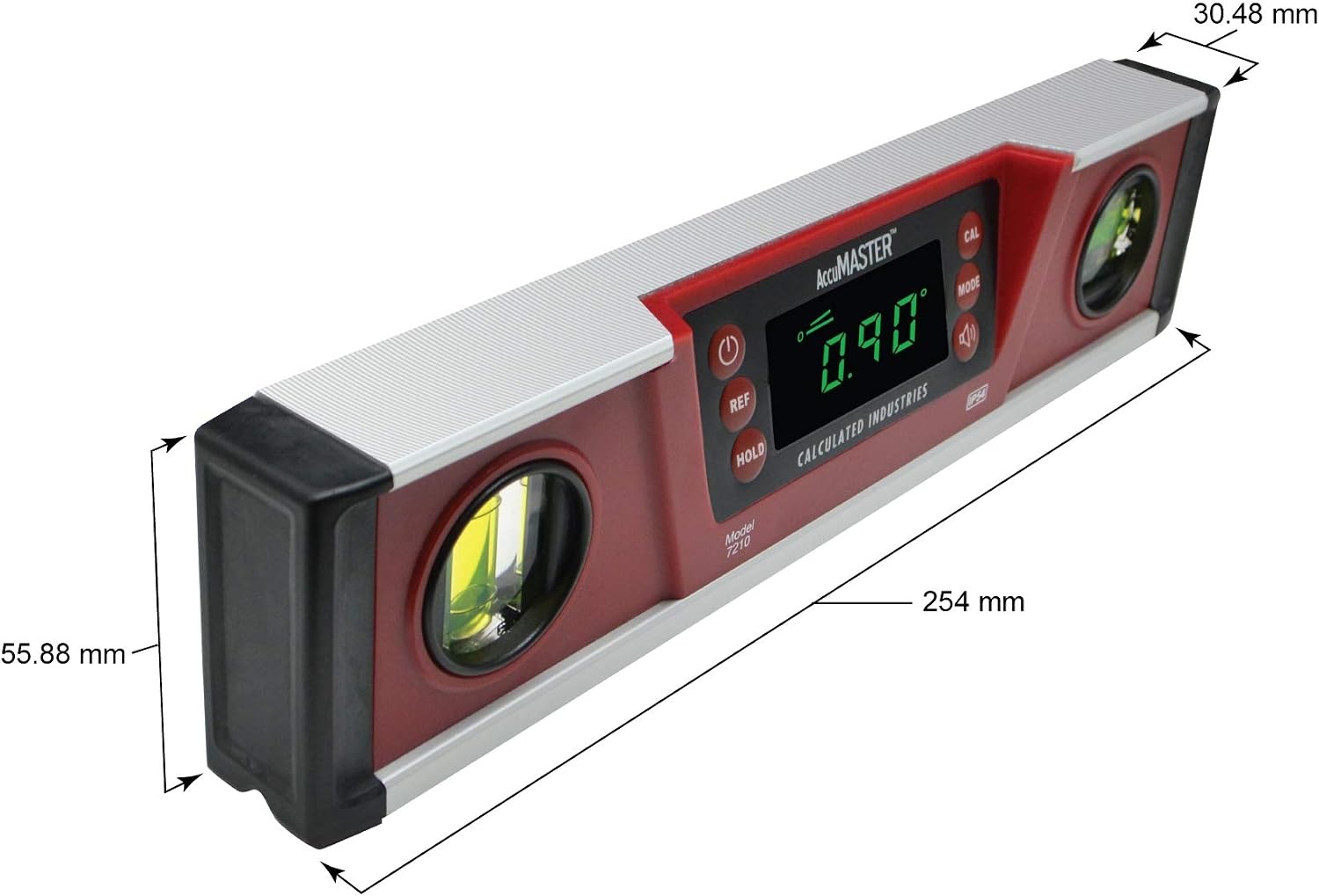 image:imageCalculated Industries 7210 AccuMASTER PRO Digital Torpedo Level and Protractor 10 Inch Neodymium Magnets Bright LED Display IP54 DustWater Resistant Red