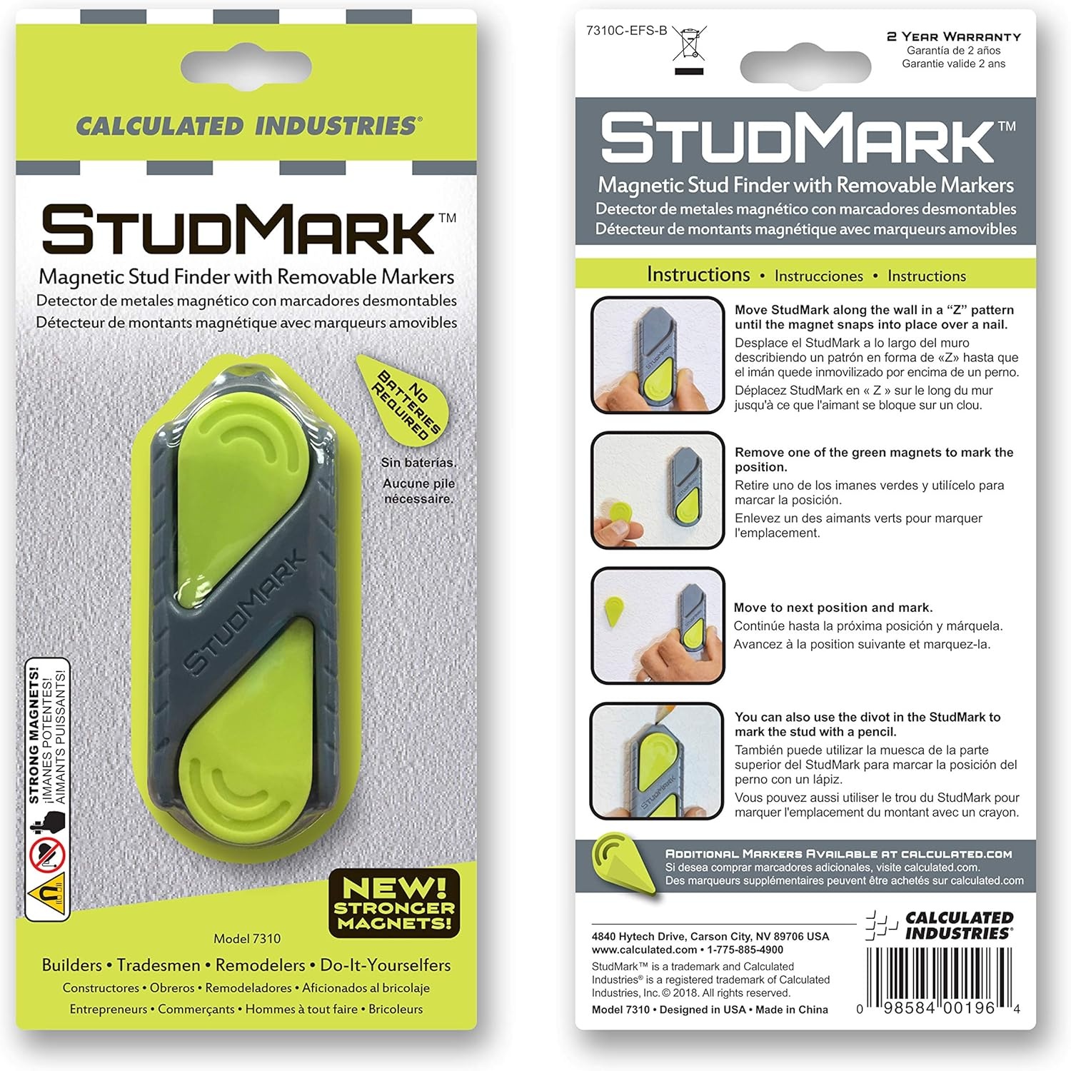 image:imageCalculated Industries 7310 StudMark Magnetic Stud Finder with 2 Removable Magnet Markers Finds amp Marks up to 3 Stud Locations Updated 2020 More Powerful Rare Earth Magnets No Batteries NeededStud Finder