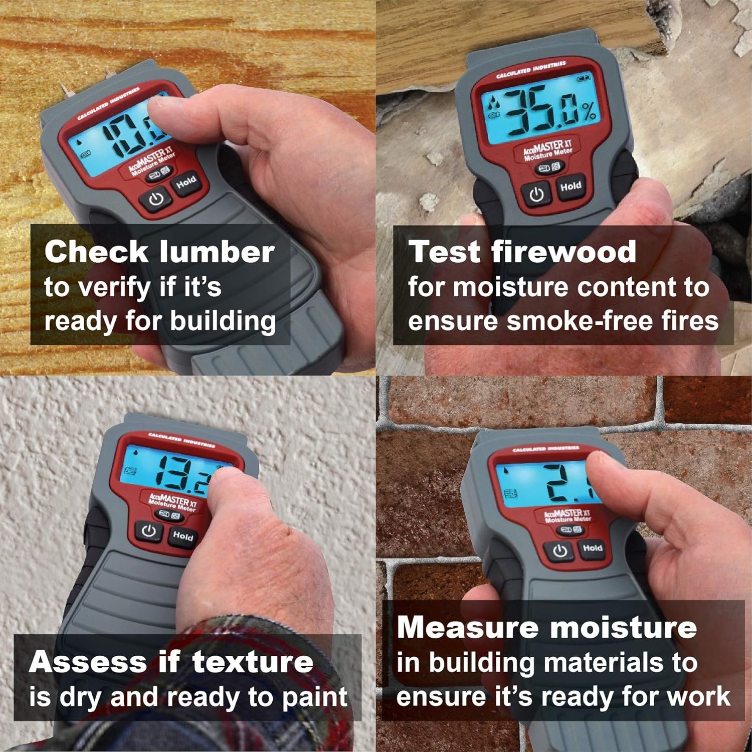 image:imageCalculated Industries 7440 AccuMASTER XT Digital Moisture Meter Handheld Pin Type Backlit LCD Display Detects Leaks Damp and Moisture in Wood Walls Ceilings Carpet and Firewood Handheld Pin Type Backlit LCD Display Detects Leaks Damp and Moisture For Wood Walls Ceilings Carpet FirewoodPinType Backlit LCD