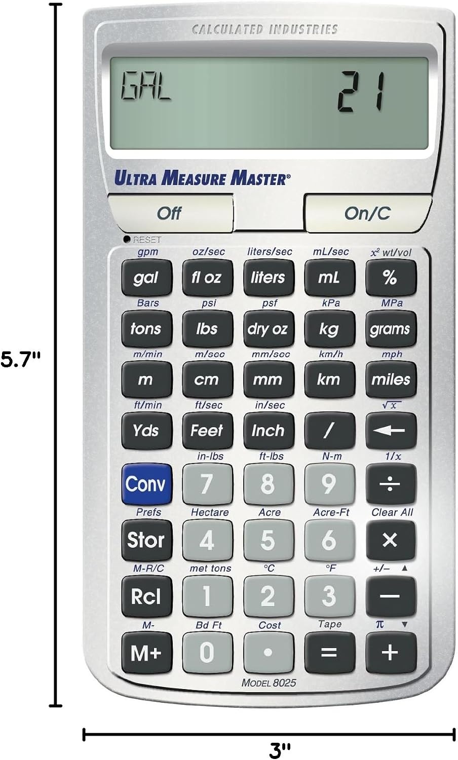 image:imageCalculated Industries 8025 Ultra Measure Master Professional Grade US Standard to Metric Conversion Calculator Tool for Engineers Architects Builders Scientists and Students 60 Units Builtin Silver
