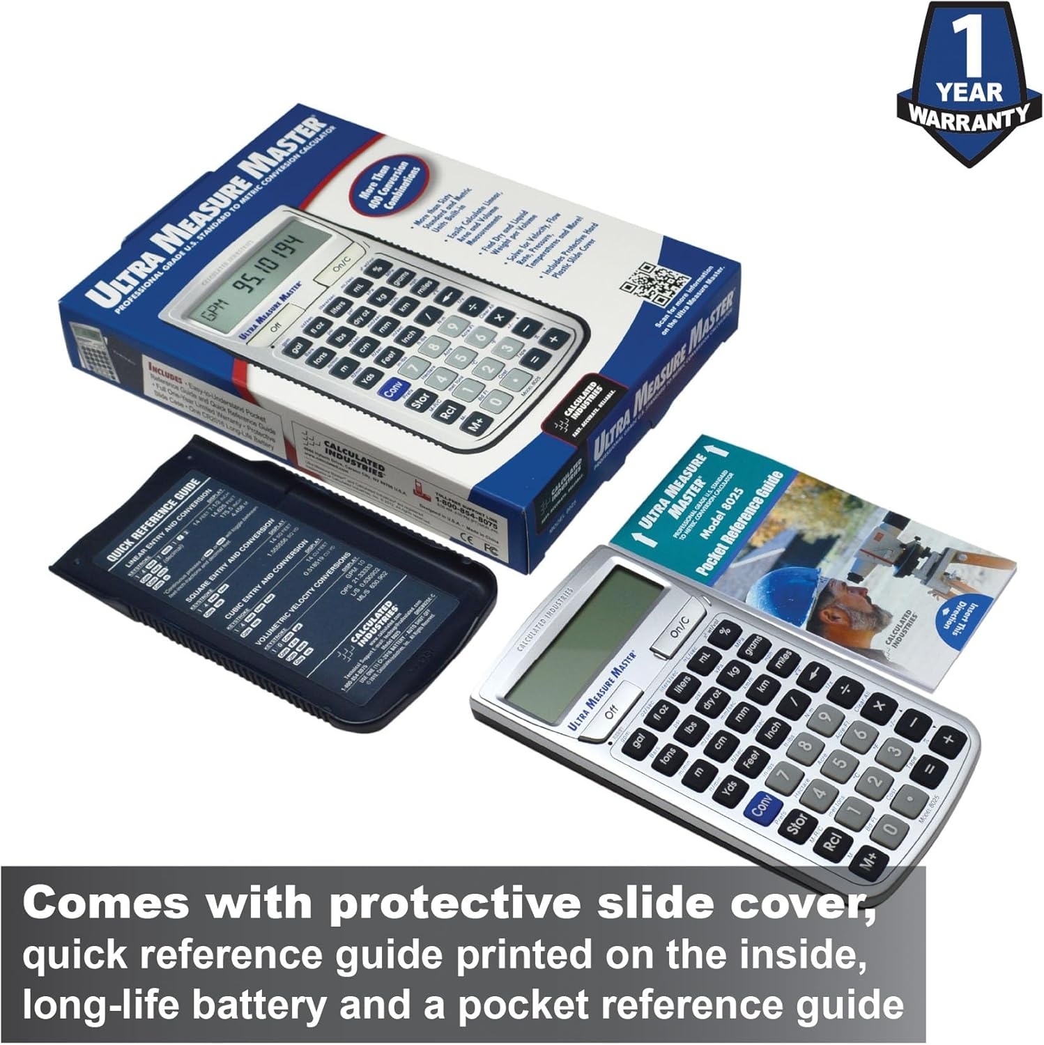 image:imageCalculated Industries 8025 Ultra Measure Master Professional Grade US Standard to Metric Conversion Calculator Tool for Engineers Architects Builders Scientists and Students 60 Units Builtin Silver