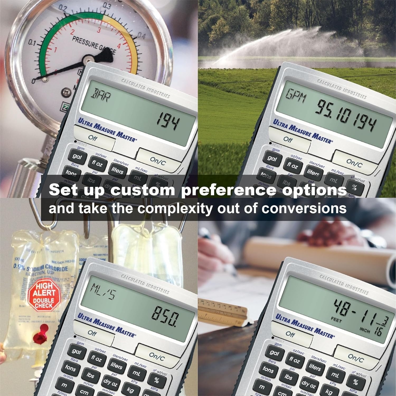 image:imageCalculated Industries 8025 Ultra Measure Master Professional Grade US Standard to Metric Conversion Calculator Tool for Engineers Architects Builders Scientists and Students 60 Units Builtin Silver