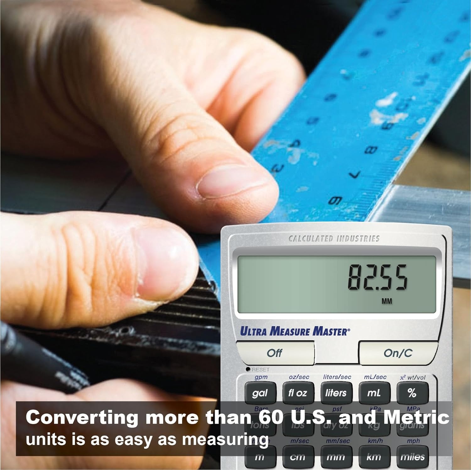 image:imageCalculated Industries 8025 Ultra Measure Master Professional Grade US Standard to Metric Conversion Calculator Tool for Engineers Architects Builders Scientists and Students 60 Units Builtin Silver