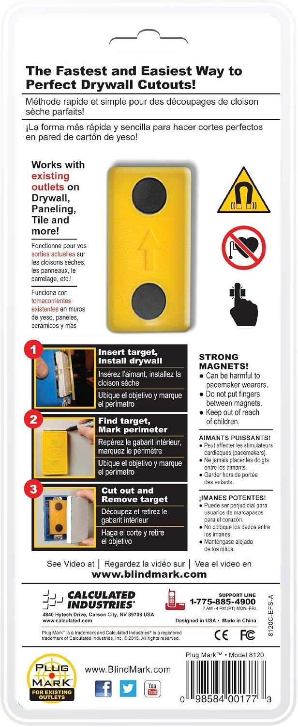 image:imageCalculated Industries 8120 Plug Mark Drywall Electrical Box Cutout Locator for Existing Electrical Outlets in Rehabilitation and Replacement Work Red