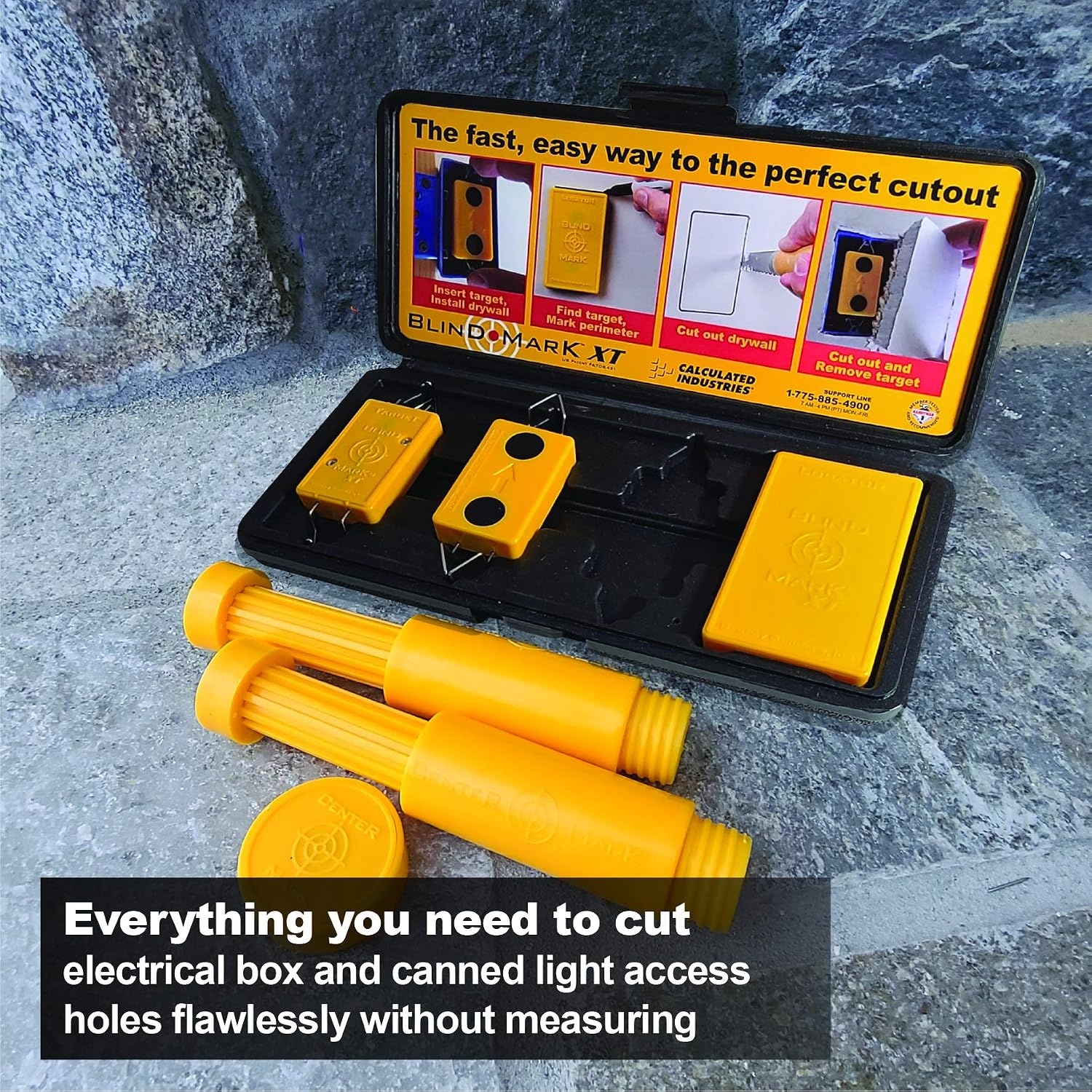 image:imageCalculated Industries 8125 Value Pack Blind Mark and Center Mark Drywall Install Tools For Electrical Outlet Box and Recessed CanLight Cutouts Powerful RareEarth Magnetic Targets and Locator