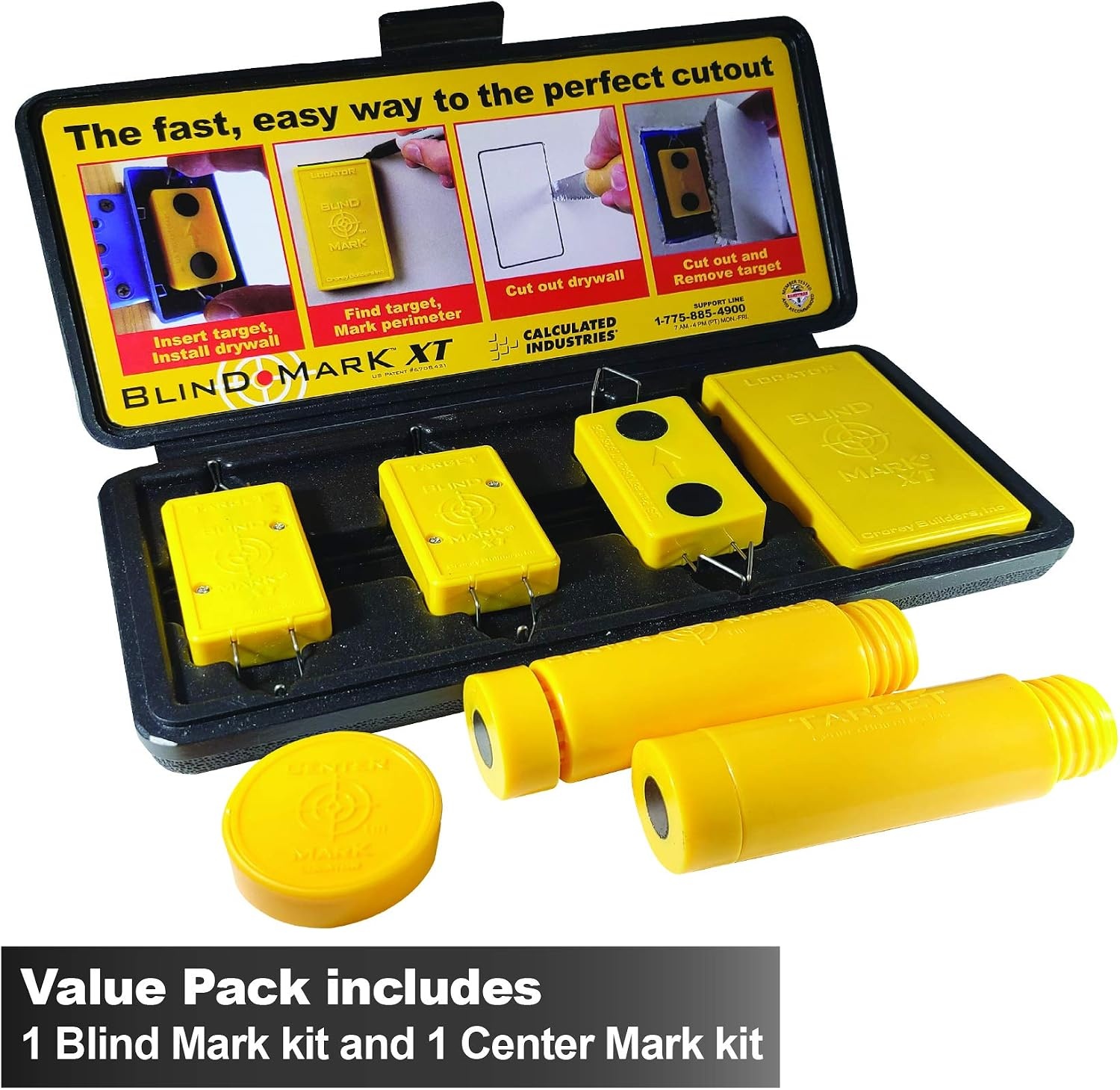 image:imageCalculated Industries 8125 Value Pack Blind Mark and Center Mark Drywall Install Tools For Electrical Outlet Box and Recessed CanLight Cutouts Powerful RareEarth Magnetic Targets and Locator