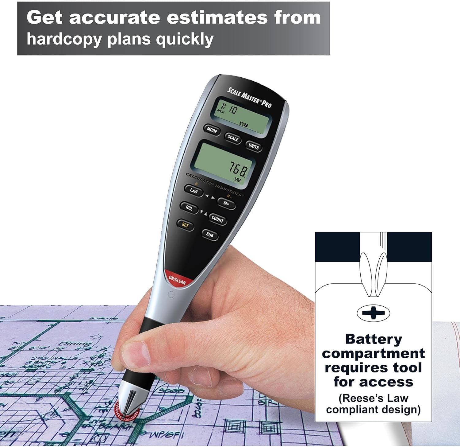 image:imageCalculated Industries Scale Master Pro 73Inch Digital Plan Measure 6025 72 Builtin US Imperial and Metric Scales 6 Custom Scales for OutofScale PlansWithout Kit