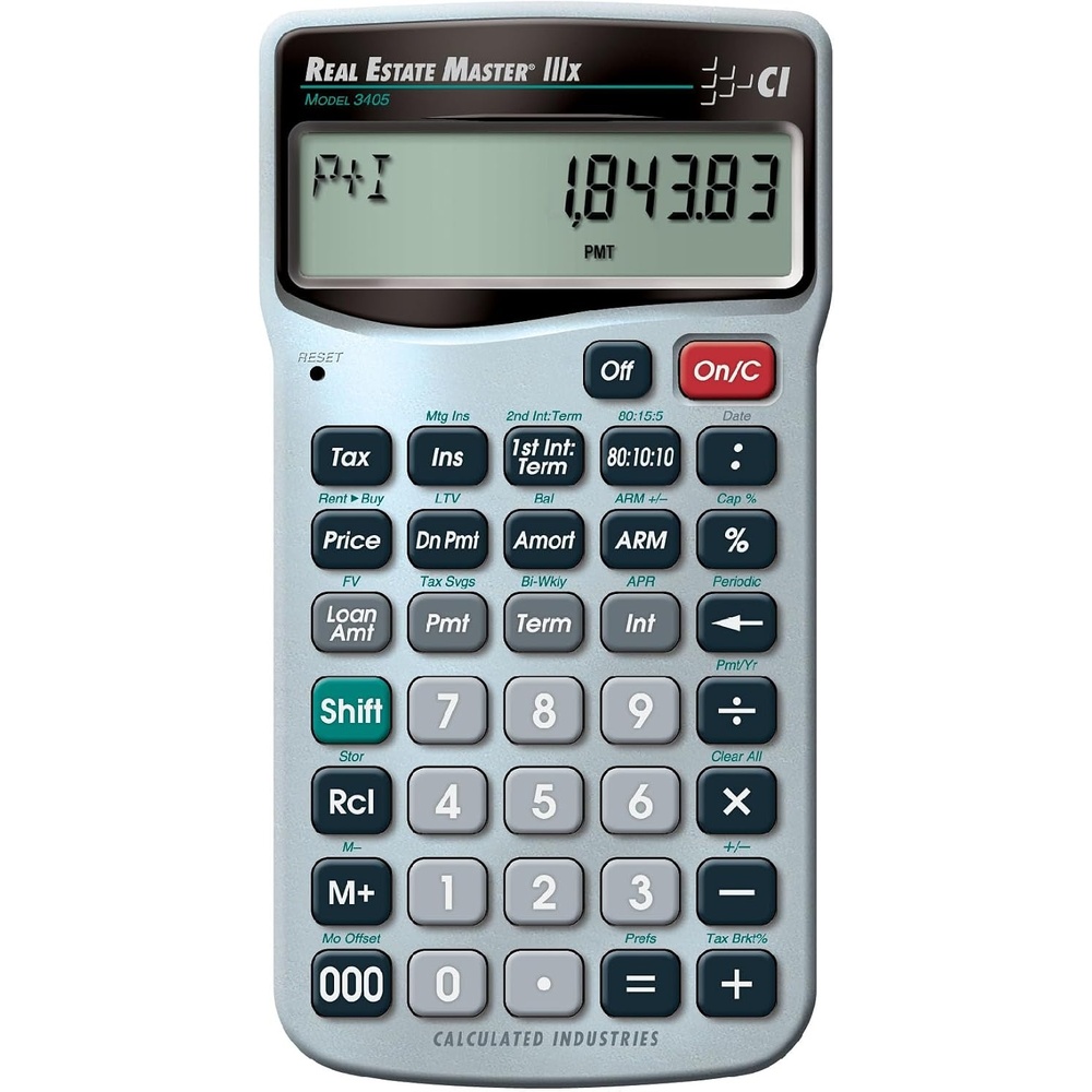 image:imageCalculated Industries 3405 Real Estate Master IIIx Residential Real Estate Finance Calculator ClearlyLabeled Function Keys Simplest Operation Solves Payments Amortizations ARMs Combos More Residential RE Finance Clearly Labeled Function Keys Simplest Operation Solves Payments Amortizations ARMs amp Combos