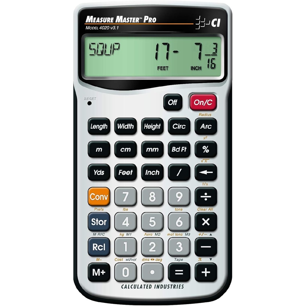 image:imageCalculated Industries 4020 Measure Master Pro FeetInchFraction and Metric Construction Math Calculator Silver  FeetInchFraction and Metric For Architects Estimators Contractors Project Managers Woodworkers and FabricatorsPack of 1