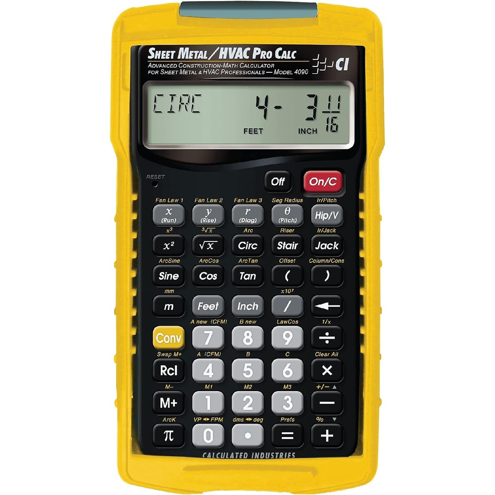 image:imageCalculated Industries 4090 Sheet MetalHVAC Pro Calc Calculator Advanced ConstructionMath for Sheet Metal amp HVAC Pros Fan Law Functions ArcK Builtin Constant Laws of Cosines