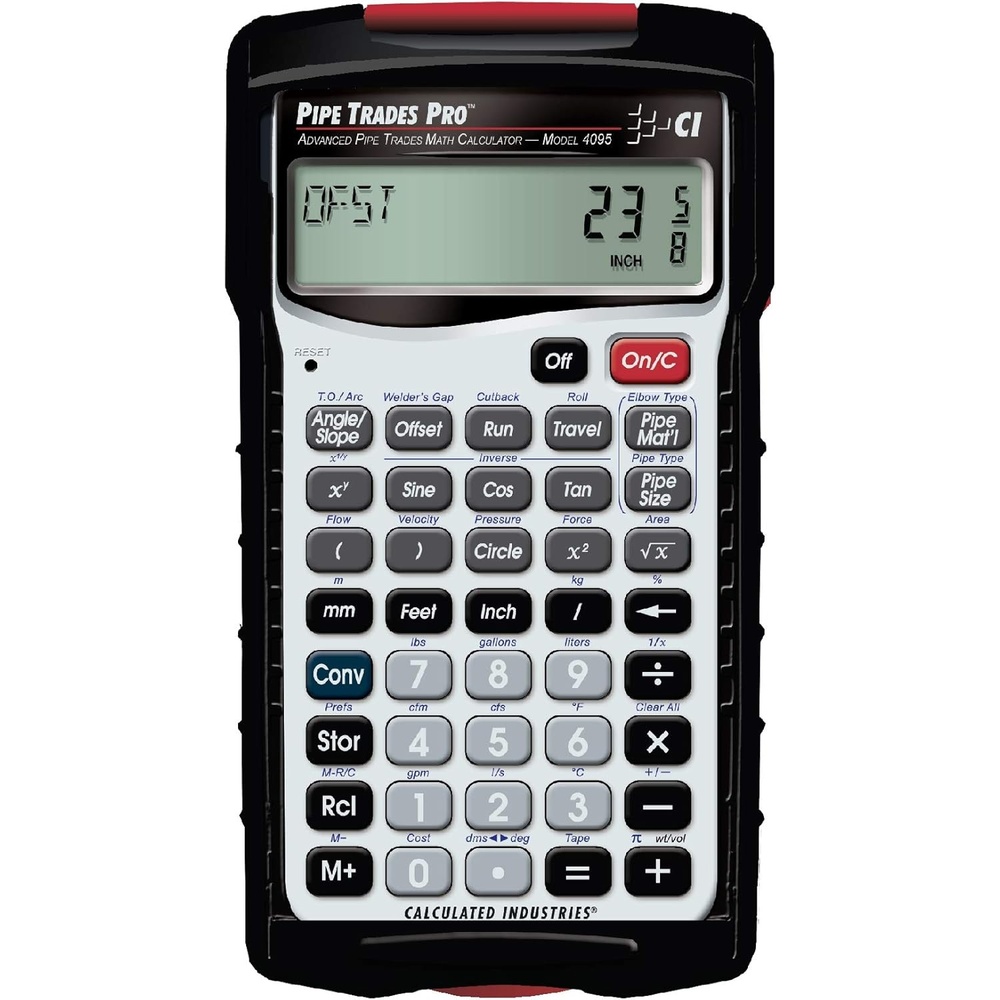 image:imageCalculated Industries 4095 Pipe Trades Pro Advanced Pipe Layout and Design Math Calculator Tool for Pipefitters Steamfitters Sprinklerfitters and Welders Builtin Pipe Data for 7 Materials White Advanced Pipe Layout and Design Math For Pipefitters Steamfitters Sprinklerfitters and WeldersSilver