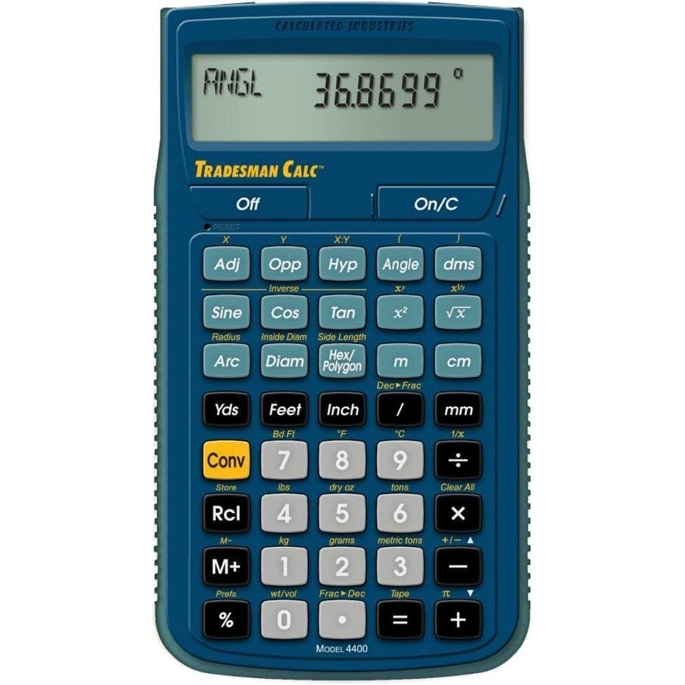 image:imageCalculated Industries 4400 TradesmanCalc Technical Trades Dimensional Trigonometry and Geometry Math and Conversion Calculator Tool for Tech Students Welders Metal Fabricators Engineers Draftsmen Small Technical Trades Dimensional Trigonometry and Geometry Math and Conversion