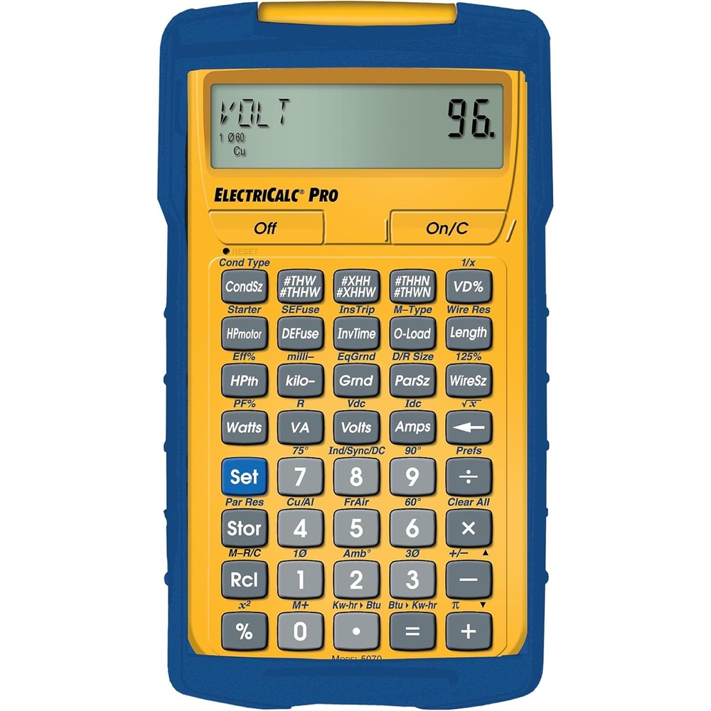 image:imageCalculated Industries 5070 ElectriCalc Pro Electrical Code Calculator Updateable and Compliant with NEC 1996 to 2023 Electrical Contractors Estimators Engineers Electricians Lighting Pros Small NEC 1996 to 2026 Compliant For Electrical Contractors Estimators Engineers Electricians and Lighting ProsHandheld Calculator